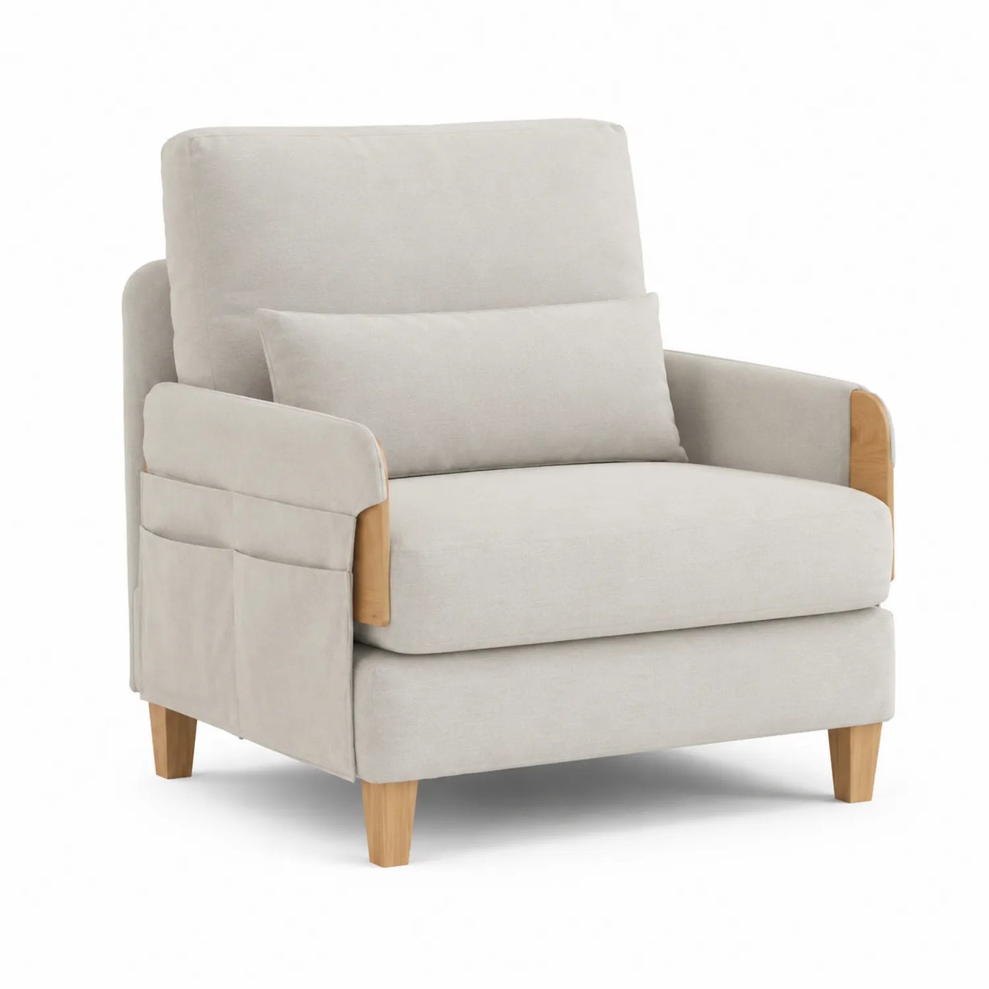 Fauteuil en tissu avec pieds en bois de hêtre