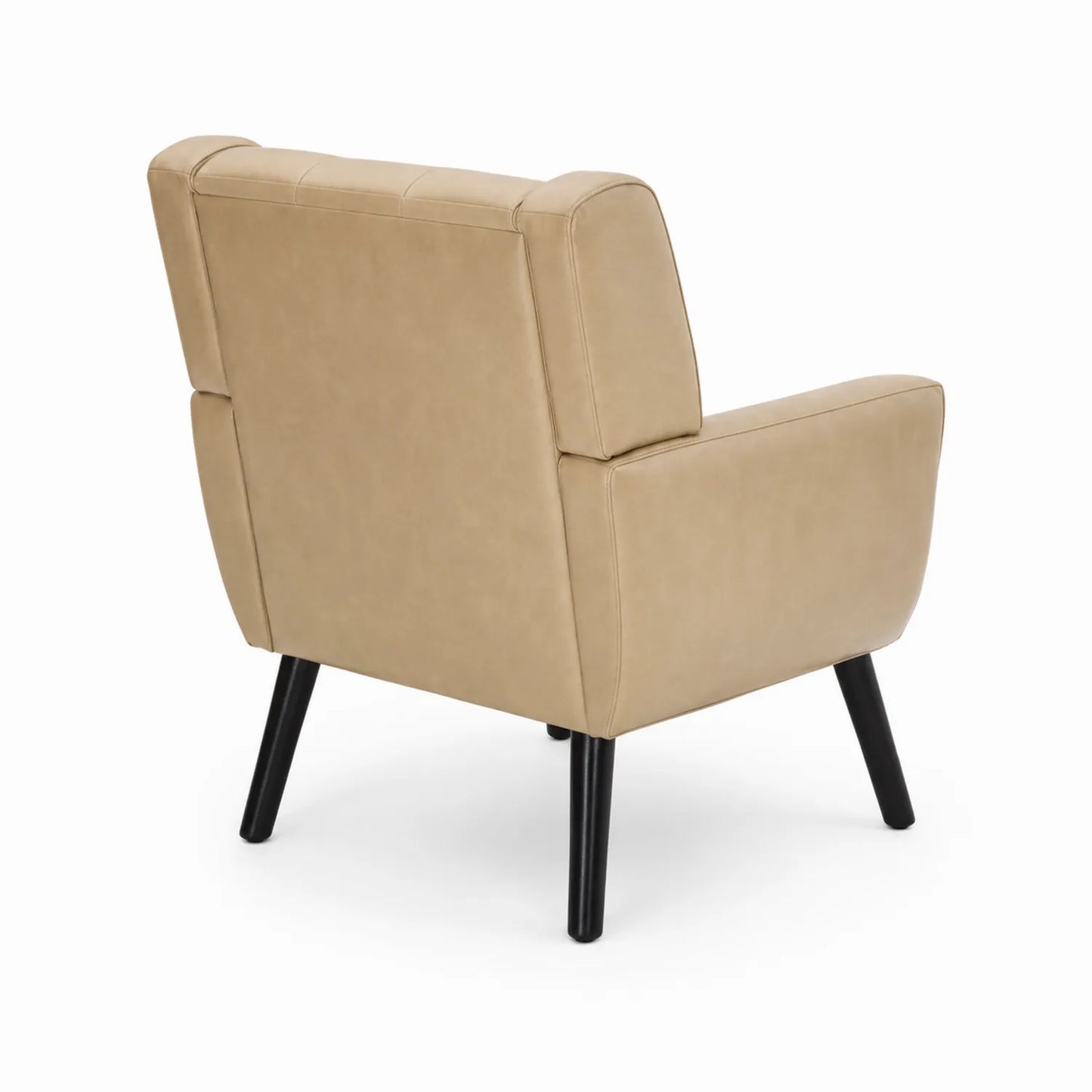 Fauteuil en cuir synthétique beige avec pieds en métal noir