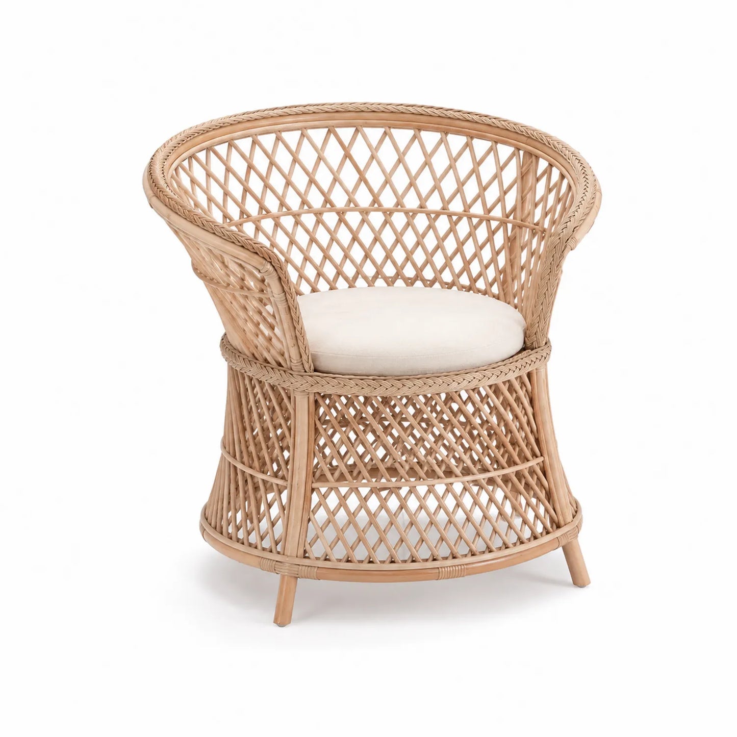 Fauteuil en Rotin avec Coussin Blanc Rond