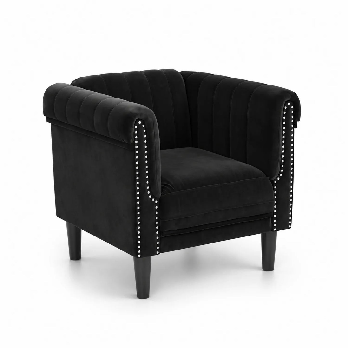 Fauteuil en velours noir avec cadre en bois