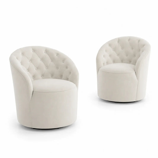 Paire de Fauteuils Pivotants en Velours Beige