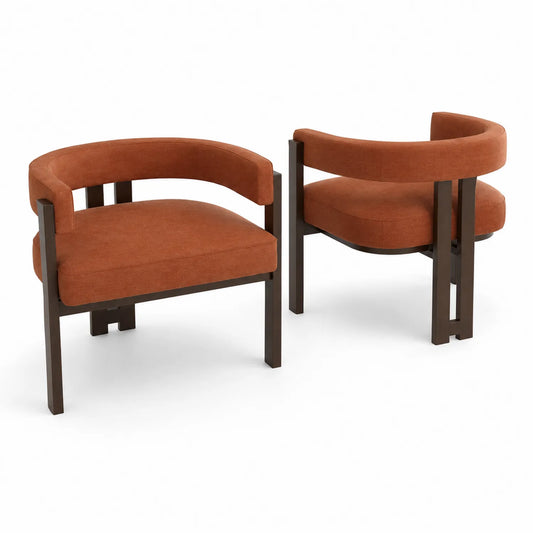 Lot de 2 chaises en bois et tissu en polyester orange