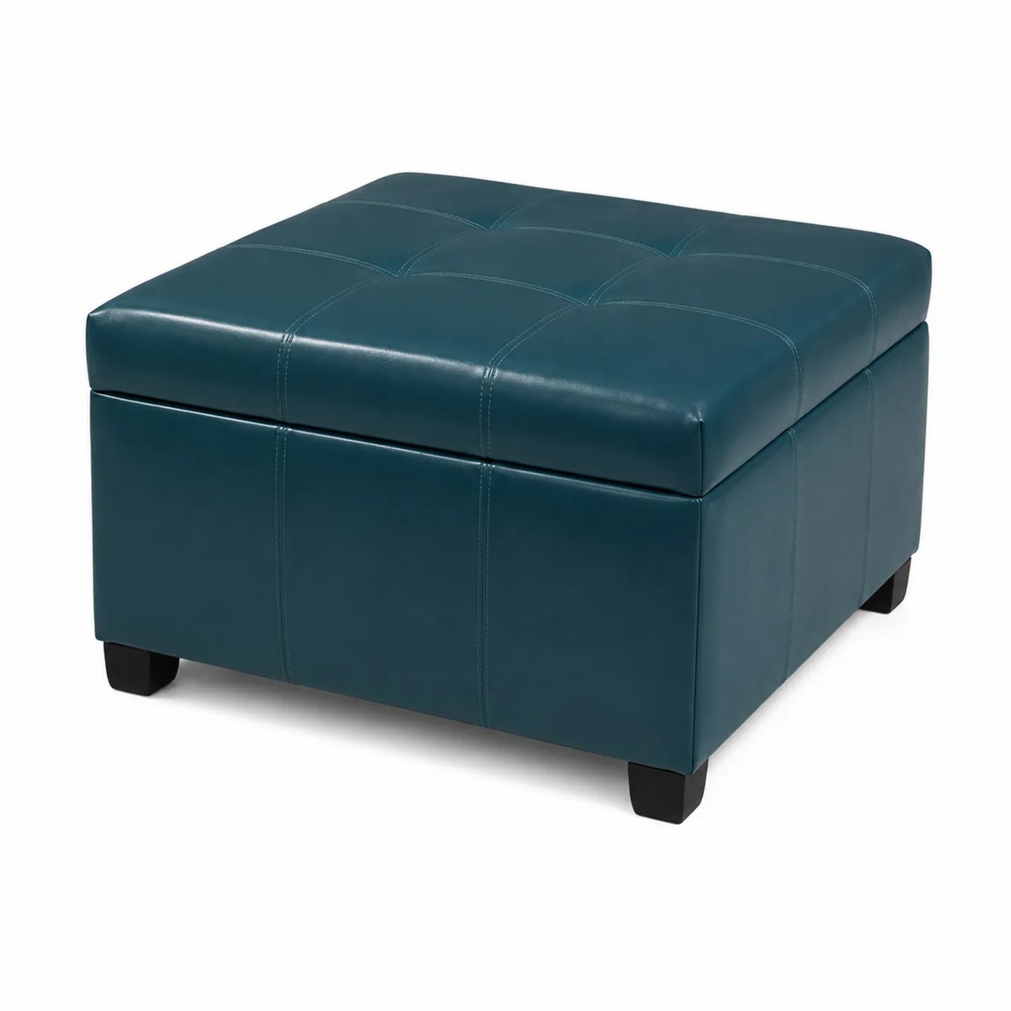 Pouf de rangement carré en cuir synthétique Bleu