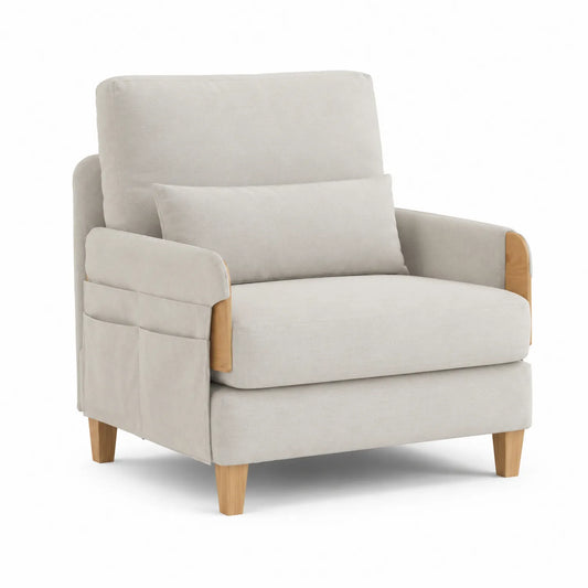 Fauteuil en tissu avec pieds en bois de hêtre